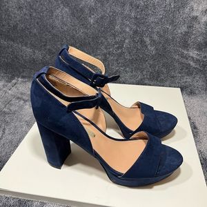 Audrey Brooke Blue Ankle Strap Open Toe Womens Pumps Size 8M